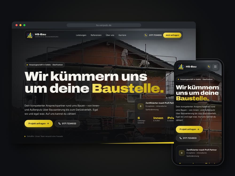 Unternehmenswebseite für ein Bauunternehmen aus Oberfranken auf Desktop und Smartphone